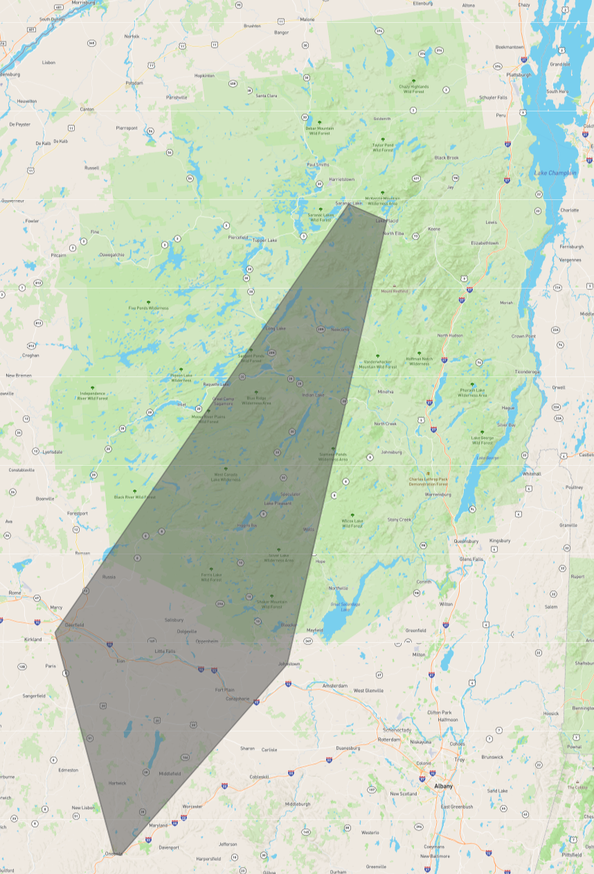 Convex hull of bookstore locations within Common Loon habitat