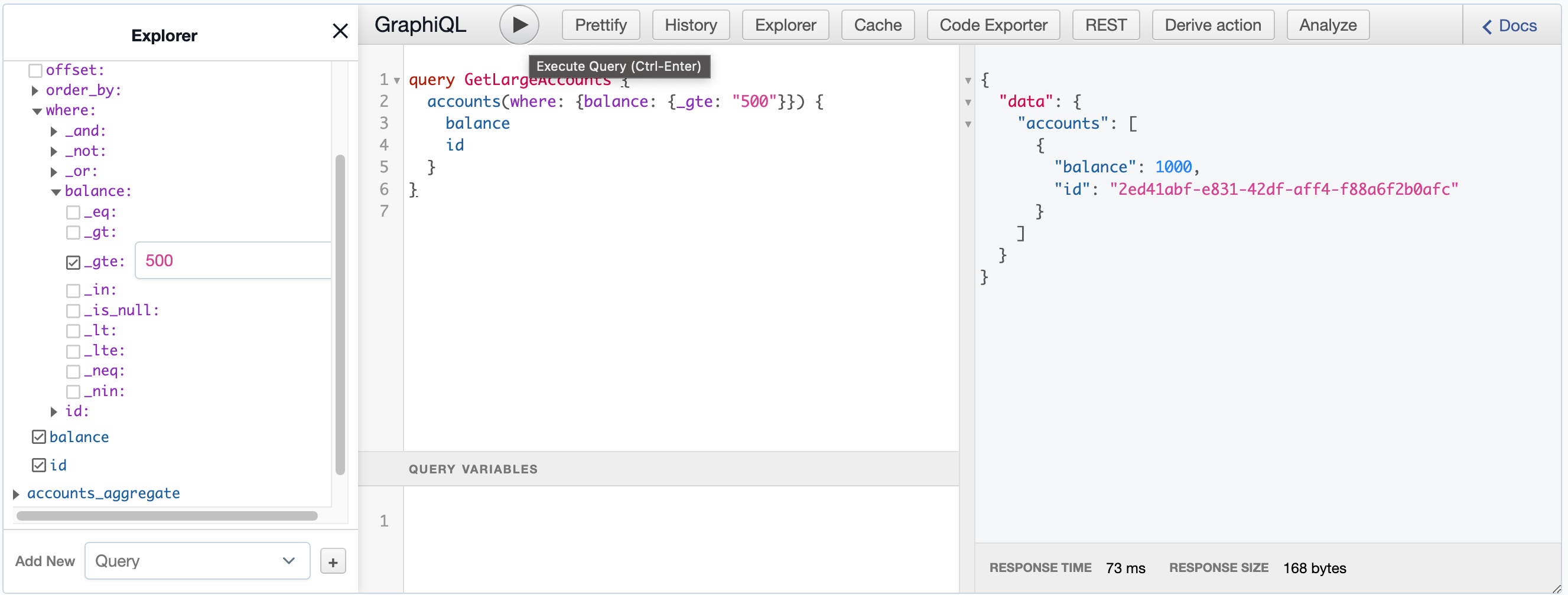 Executing the GraphQL query in the Hasura Cloud API Explorer